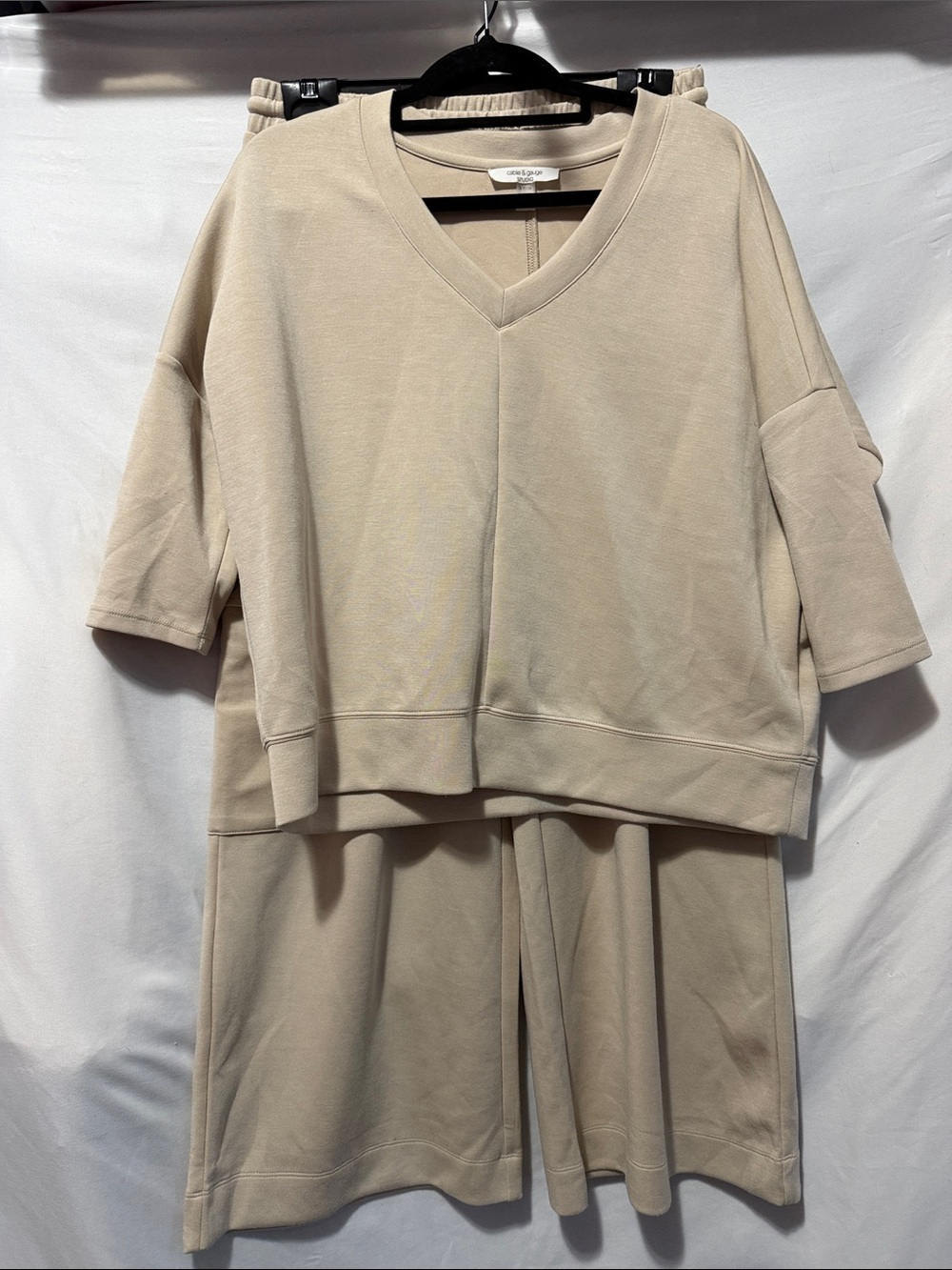 Cable & Gauge Beige Wide Leg Pants & Top Set